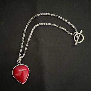 Lucky Brand Silver & Red Coral Pendant Necklace